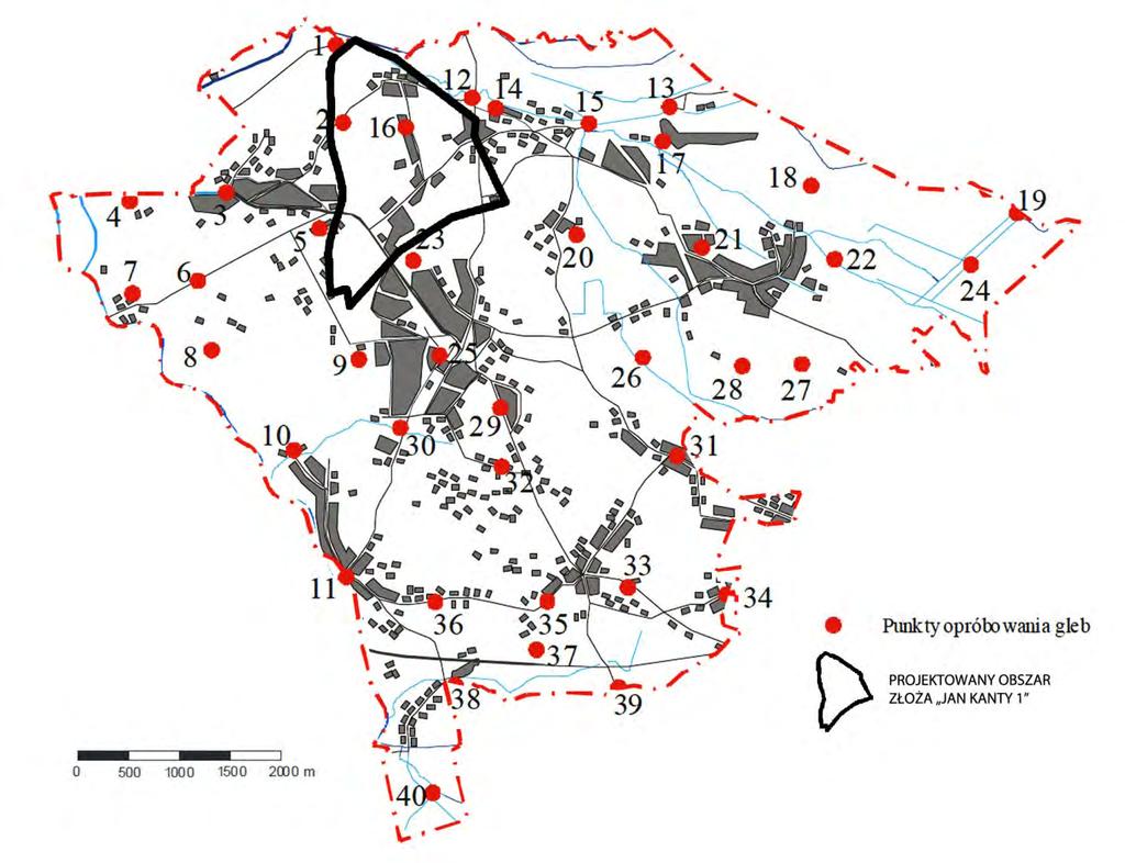 Rysunek 10. Lokalizacja punktów poboru próbek gleb (Program Ochrony Środowiska dla m. Jaworzna, 2004) Wyniki badań przeprowadzonych przez Państwowy Instytut Geologiczny prezentują: tabela 3.8.