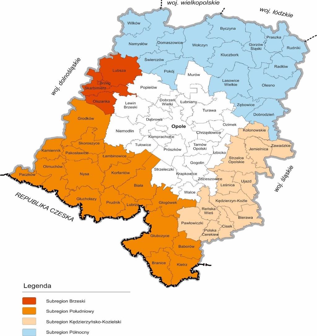 ROZKŁAD TERYTORIALNY SUBREGIONÓW WOJEWÓDZTWA OPOLSKIEGO PODDZIAŁANIA REALIZOWANE NA TERENIE SUBREGIONÓW WOJEWÓDZTWA OPOLSKIEGO 2.