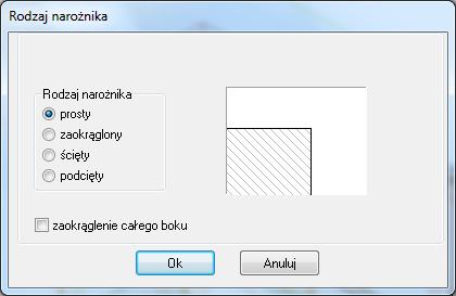 199); dostępne są cztery rodzaje obróbki narożników: prosty, zaokrąglony ścięty i podcięty; rys.