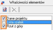 każdy z obiektów można pokazywad lub ukrywad, zgodnie z potrzebami; w tym celu należy zaznaczyd (dla pokazania) lub odznaczyd (w celu ukrycia) wybrany obiekt ma liście elementów. rys.