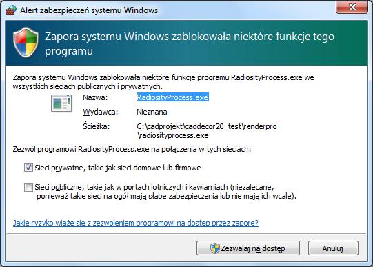 rys. 424 - Widok okna blokującego proces obliczeo Radiosity. Po aktualizacji Windows czasem program wymaga ponownego wciśnięcia przycisku Odblokuj. 6.