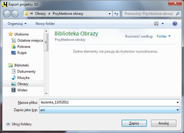 użytkownik zostanie poproszony o podanie nazwy zapisywanego pliku oraz lokalizacji zapisu (rys.
