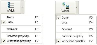 rys. 54 zmiana sposobu wyświetlania projektów Wszystkie omówione powyżej funkcje są dostępne również z poziomu menu kontekstowego, rozwijanego przez naciśniecie prawego przycisku myszy (rys. 55).