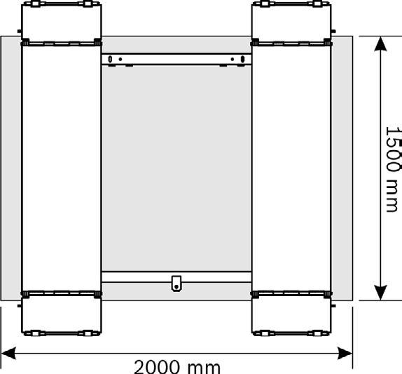 Głębokość kotwienia Wiertło Moment dokręcania Oznaczenie, wielkość 8 sztuk (4 śruby na ramę podstawy) Hilti HVA/HAS-M12x110 150 mm 110 mm 110 mm Ø 14 mm 40 Nm Można również użyć śrub innych