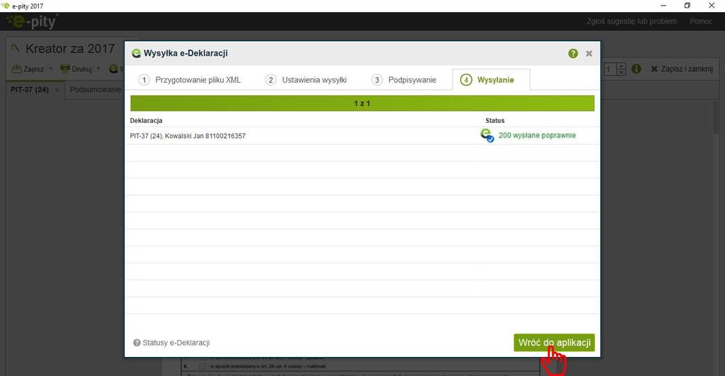 [24/43] o Deklaracja dostarczona. Zmiana statusu formularza na 200 wysłany poprawnie.