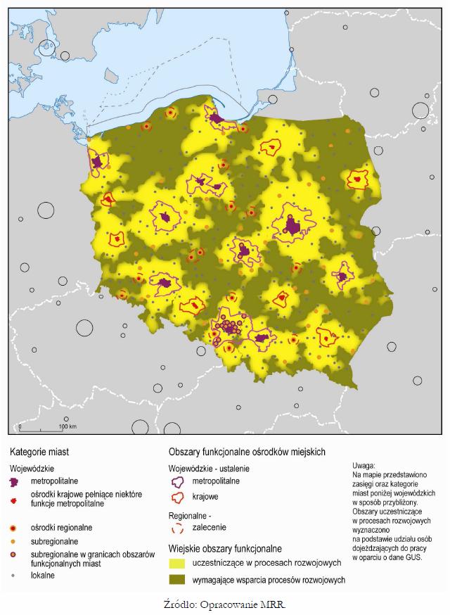 Ryc. 6 Typologia miejskich i wiejskich obszarów funkcjonalnych. Obszary funkcjonalne szczególnego zjawiska w skali makroregionalnej.