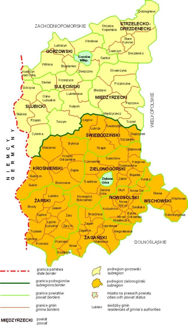 Ryc.13 Podział województwa na podregiony: gorzowski i zielonogórski Źródło: stat.gov.