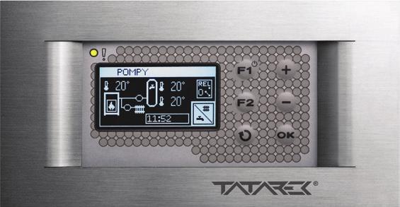 RT 08 G TATAREK Sterownik do kominków z płaszczem wodnym z regulacją dopływu powietrza TITANIUM DESIGN PRZEPUSTNICA: 100, 120, LUB 150 Ø 8 OPIS Zestaw sterujący z wyświetlaczem graficznym do obsługi