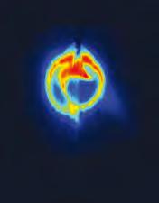 Obraz strumienia pokazany po prawej uzyskano w naszym laboratorium z wykorzystaniem warstwowej analizy rozkładu strumienia. (LSI - Laser Sheet Images).