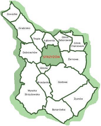 10. Tropie 11. Wysoka Strzyżowska 12. Zawadka 13. Żarnowa 14. Żyznów 15.