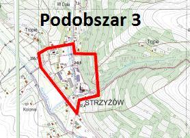 Podobszar 3: Strzyżów Powierzchnia obszaru: 11,27 ha Obszar zamieszkały przez 18 osób Granice obszaru: część ul. Granicznej, ul. Kościuszki i część miejscowości Tropie Rysunek 7.