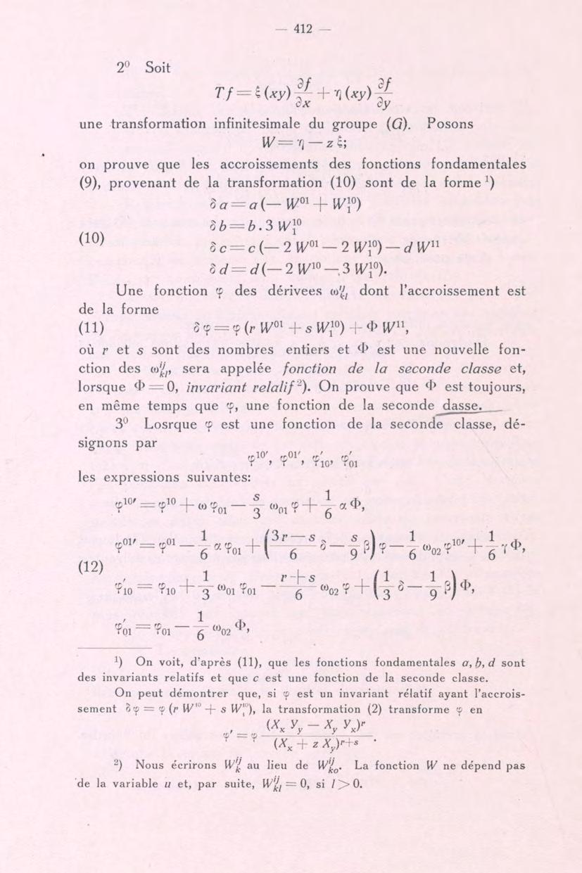 412 ^ 20 Soit une transformation infinitesimale du groupe (G).
