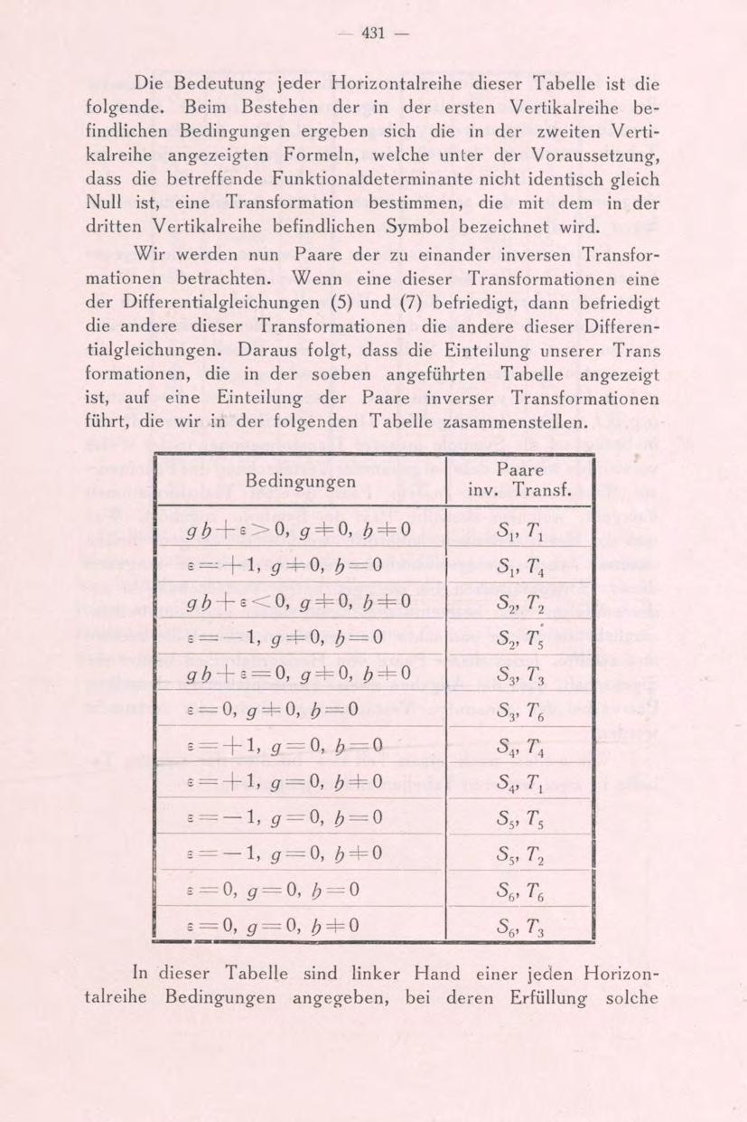431 - Die Bedeutung jeder Horizontalreihe dieser Tabelle ist die folgende.