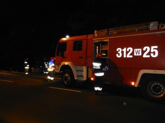 Fot. 6. Przykład odblaskowego oznakowania pojazdu jednostki ochrony przeciwpożarowej widzianego w warunkach nocnych Źródło: www.warszawa-straz.pl.