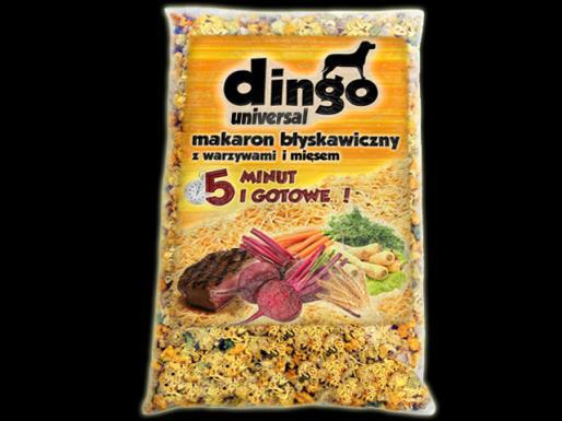 DINGO MAKARONY I PRZYSMAKI DLA PSÓW DINGO UNIVERSAL DLA PSÓW AKTYWNYCH Z MIĘSEM WOŁOWYM I WARZYWAMI Zaspokoi wzmożony apetyt Twojego psa, dzięki wysokiej zawartości błonnika.