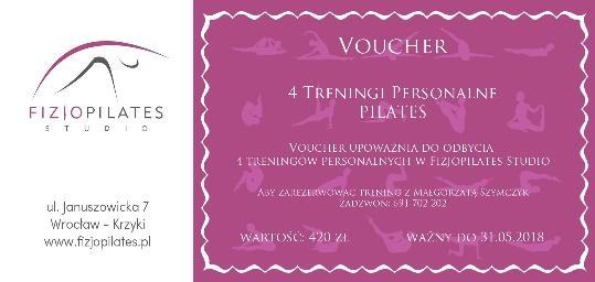 28. VOUCHER NA TRENING PERSONALNY Vourcher na trening personalny pilatesu z jedną z renomowanych trenerek oraz fizjoterapeutek personalnych.
