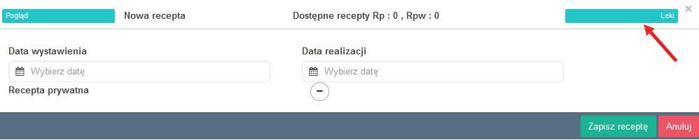 Rys. 49 16. Ewidencja recept w ramach wizyty W celu wystawienia recepty w systemie należy kliknąć na przycisk na kafelku Recepty. Rys.