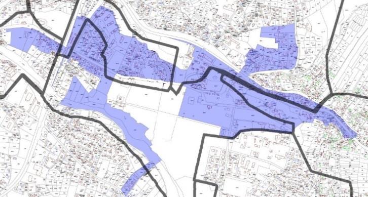 Rysunek 15. Podobszar rewitalizacji Rabka Centrum z uwzględnieniem działek (1:5 000) oraz zdjęcie satelitarne obszaru Źródło: Urząd Miejski w Rabce-Zdroju oraz geoportal.gov.