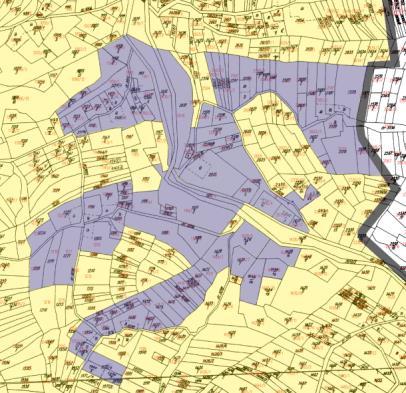 Rysunek 26. Podobszar rewitalizacji Rdzawka szkoła z uwzględnieniem działek (1:5 000) oraz zdjęcie satelitarne obszaru Źródło: Urząd Miejski w Rabce-Zdroju oraz geoportal.gov.