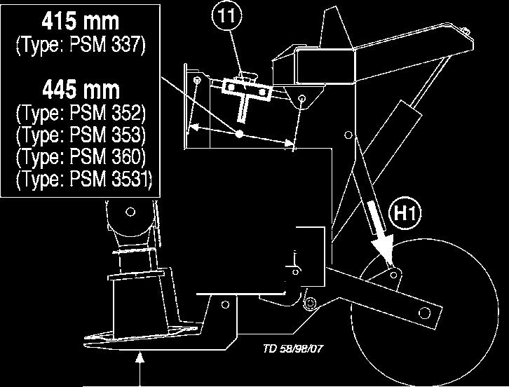 "B" wysoko ï dla optymalnej pracy wartoúê ustawienia gûrnego ciíg a teleskopowego powinna wynosiê 415-445 mm: zob.