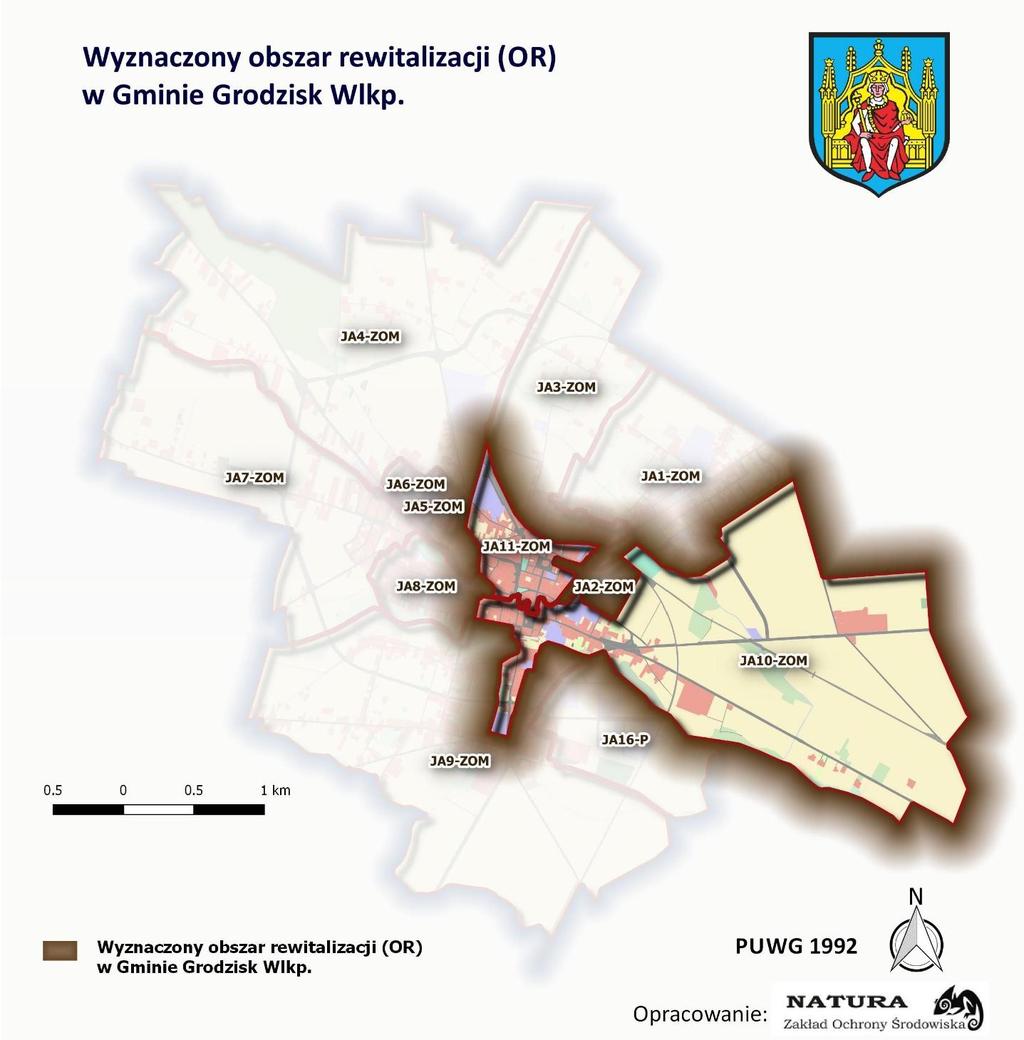 Rycina 21 przedstawia wyznaczony obszar rewitalizacji (OR) w gminie Grodzisk Wielkopolski.