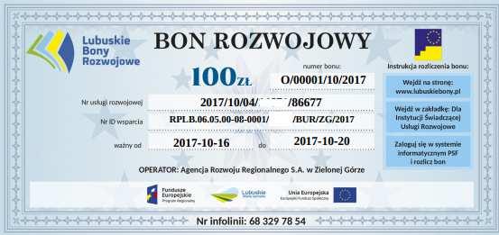 1. Bony rozwojowe Bony rozwojowe służą do rozliczenia usługi rozwojowej. Jednostką odpowiadającą wartości 1 bonu rozwojowego jest 100,00 zł.