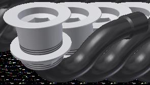 Drain made of white PVC, half siphon of black rubber.