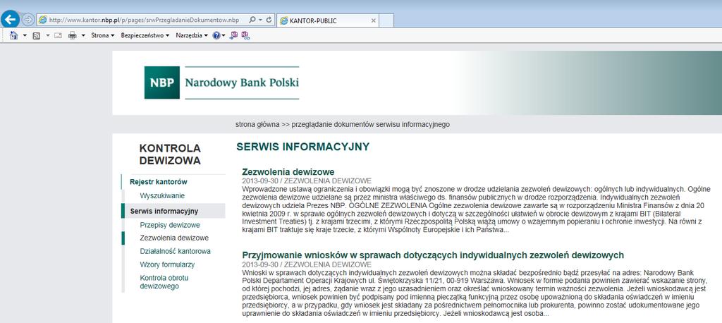 18 NBP.PL Części SERWIS INFORMACYJNY umożliwia zapoznanie się m.in.