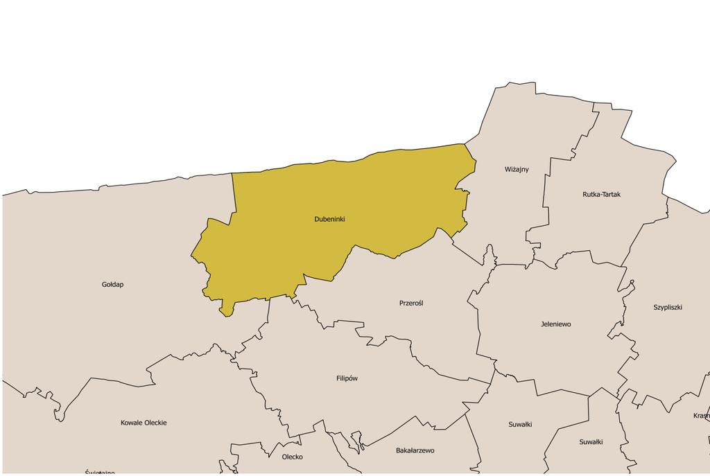 2. Charakterystyka gminy 2.1. Obszar, położenie, granice i podział administracyjny Gmina Dubeninki zajmuje obszar o pow. 205,18 km 2, co stanowi 27% powierzchni powiatu gołdapskiego.