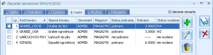 Rys. Części z magazynu serwisowego.