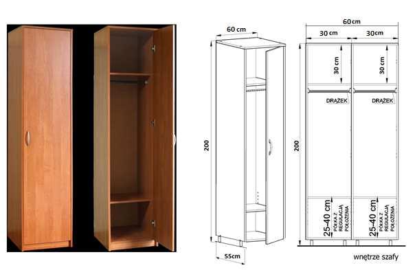 9. Szafa ubraniowa - 2 szt. Pokazany wzór obrazuje przykładowy wygląd szafy. Szafa dwudzielna na odzież prywatną i roboczą, o wymiarach zewnętrznych; wys.