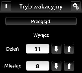 Uwaga: dla programu wakacyjnego można określić do pięciu przedziałów czasowych, które nie mogą się pokrywać. W czasie działania programu wakacyjnego aktywny jest tryb ekonomiczny.
