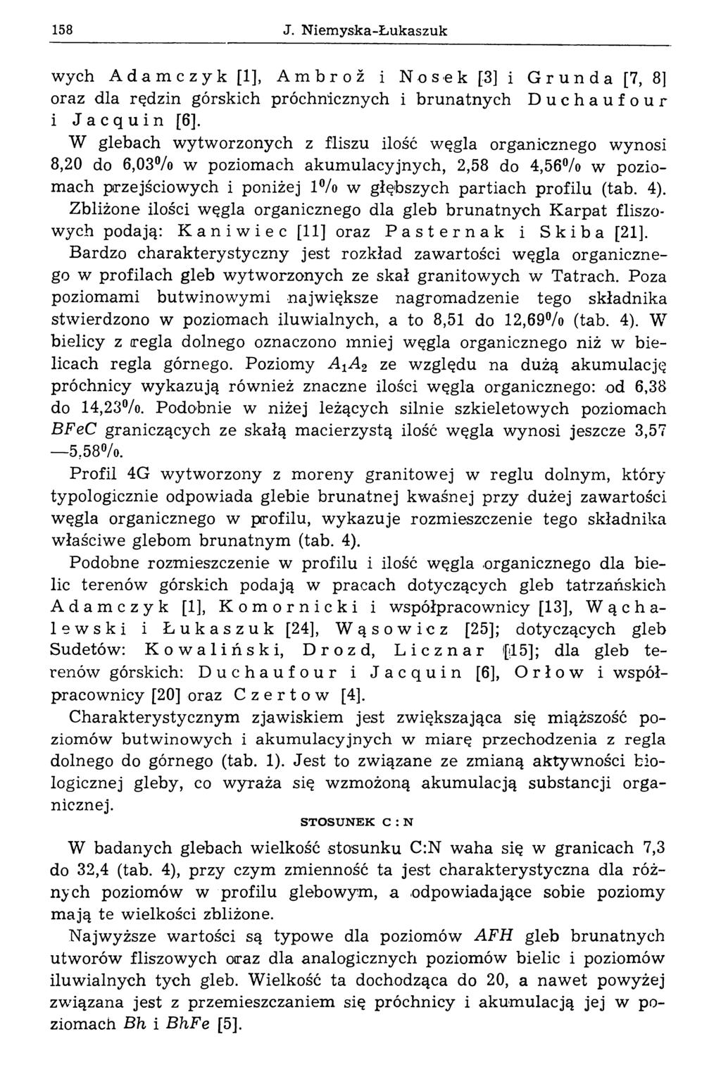 158 J. N iem yska-ł ukaszuk wych Adamczyk [1], Ambr o ż i Nosek [3] i G r un da [7, 8] oraz dla rędzin górskich próchnicznych i brunatnych Duchaufour i Jacquin [6].