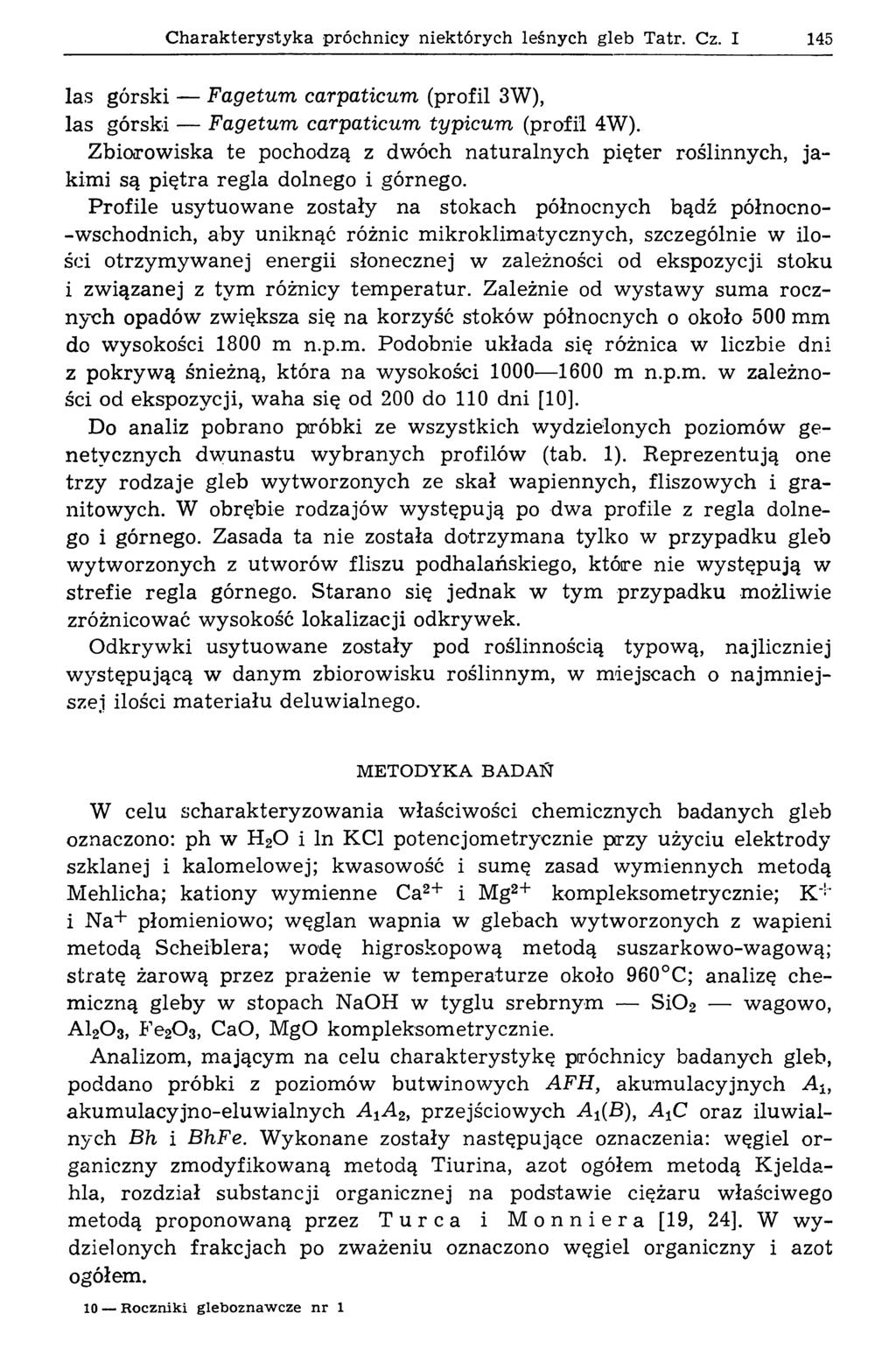 C harakterystyka próchnicy niektórych leśnych gleb Tatr. Cz. I 145 las górski F agetum carpaticum (profil 3W), las górski F agetum carpaticum typ ic u m (profil 4W).