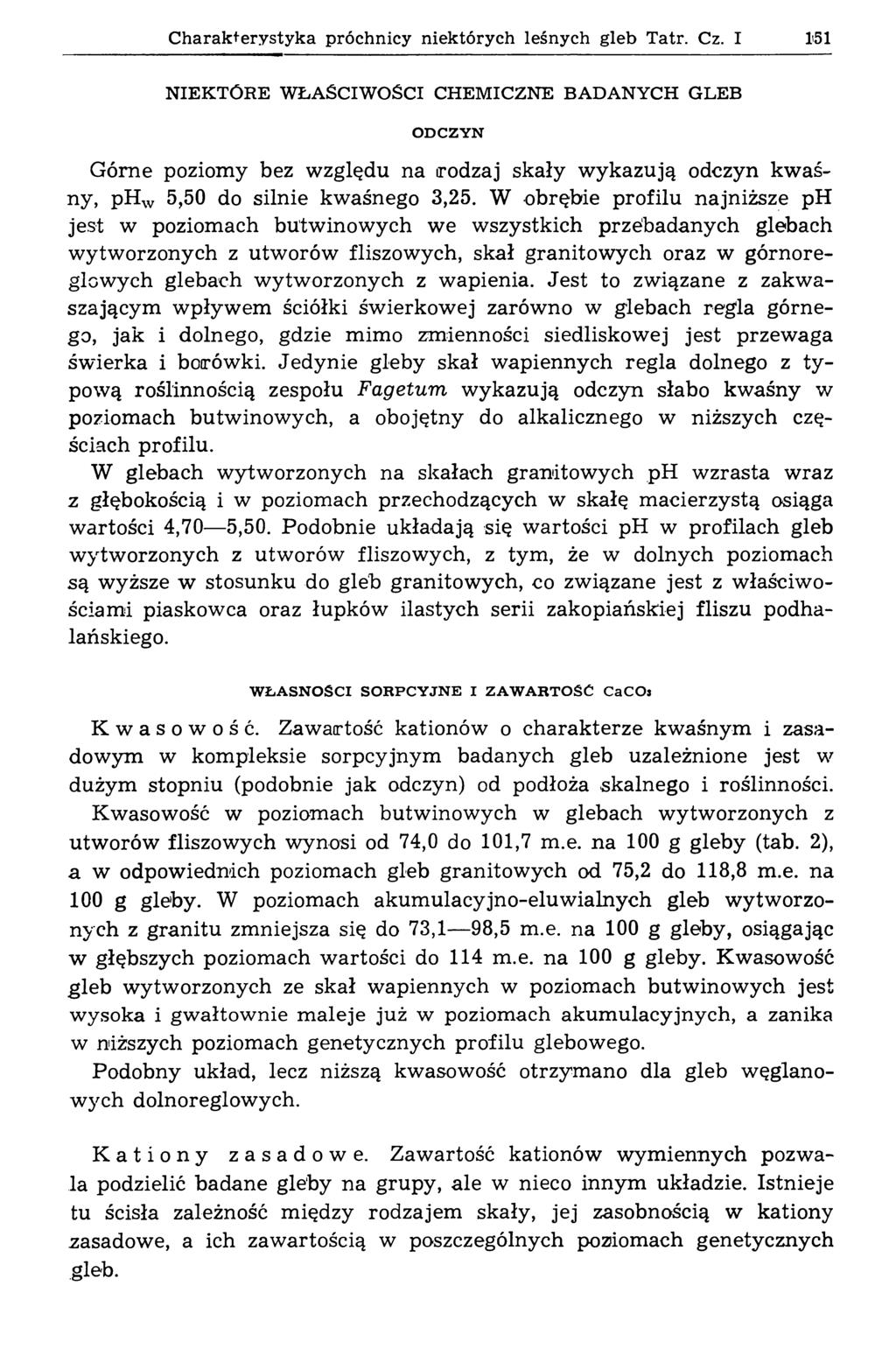 C harakterystyka próchnicy niektórych leśnych gleb Tatr. Cz.