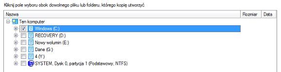 Zaznacz pole wyboru obok pliku, folderu lub całej partycji, którego zawartość ma zostać zawarta w kopii zapasowej.