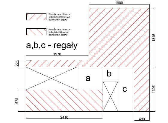 Regał laminowany wiszący (1 sztuka) o wymiarach (szer. x gł. x wys.) 805 x 350 x 720 mm - +/-10%, z 2 półkami.