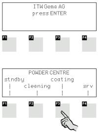 Dzia³anie W³¹czenie centrum proszkowego; w³¹czenie/wy³¹czenie systemu œwie ego proszku; zamykanie uchwytu cylindrycznego; malowanie START/STOP W³¹czanie centrum proszkowego 1.