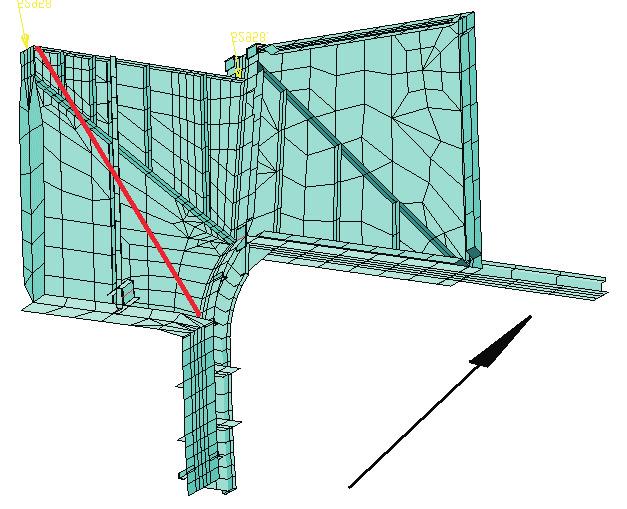 Model fragmentu konstrukcji z zaznaczonym