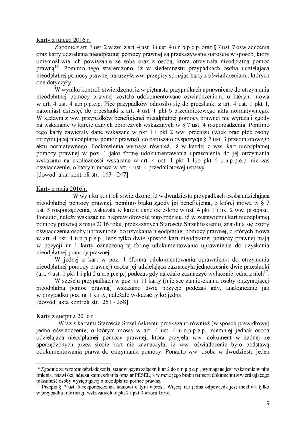 Karty z lutego 2016 r. Zgodnie z art. 7 ust. 2 w zw. z art. 4 ust. 3 i ust. 4 u.n.p.p.e.p. oraz 7 ust.