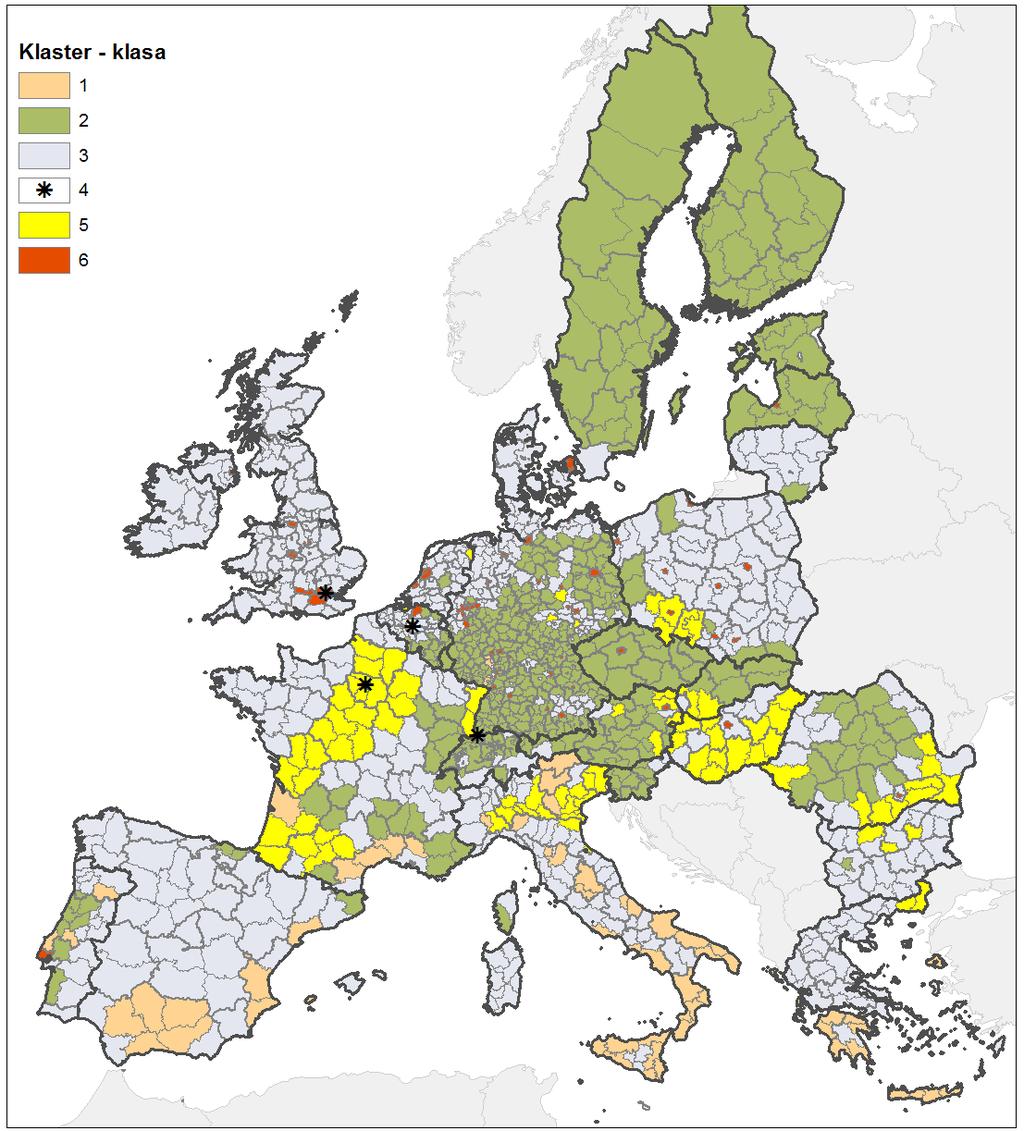 Wynikowa mapa analizy skupieo skupienie sadowniczo-spożywcze skupienie leśne