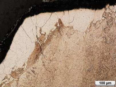 acquired from a short sample at 100x and 200x magnifications. Views of the short sample before and after the hot hobbing process and after cutting of the metallographic specimen are shown in Fig. 5.