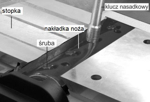 Należy pamiętać, że blokada (21) włącznika utrudnia szybkie wyłączenie elektronarzędzia, dlatego też pracując strugiem w pozycji odwróconej należy postępować szczególnie ostrożnie. 4.2. Montaż / demontaż noży.
