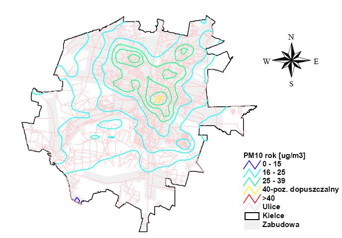 Tabela 9. Charakterystyka obszarów z przekroczeniami poziomu stężenia pyłu zawieszonego PM10 o okresie uśredniania wyników pomiarów 24 godziny w 2005 r.