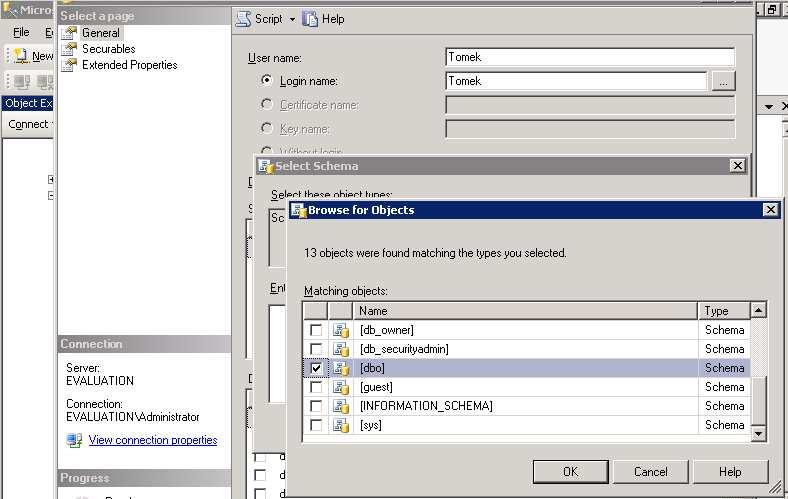 4. Dodaj użytkownika do bazy danych W oknie Object Explorer rozwiń zawartość folderu Databases. Rozwiń zawartość bazy danych PraceDyplomowe. W bazie PraceDyplomowe rozwiń zawartość folderu Security.