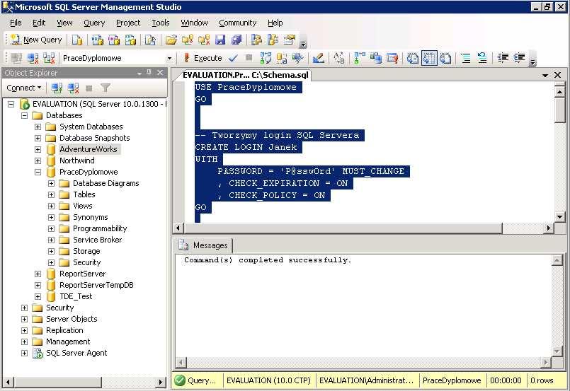 Rys. 12 Tworzenie nowego użytkownika SQL Server 8. Utwórz schemat 9.