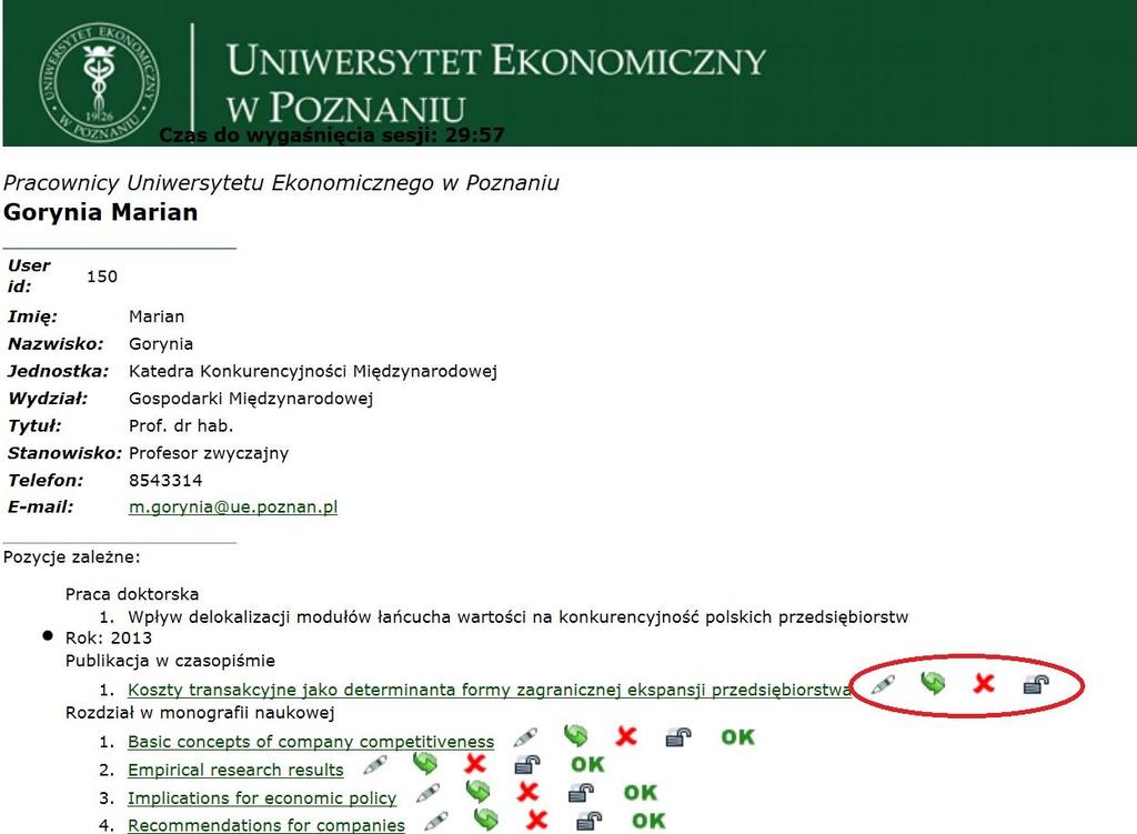 Innowacyjność w dokumentowaniu dorobku naukowego pracowników 189 twierdzenie), zmiana typu publikacji (jedna z częściej wykorzystywanych funkcji, np.