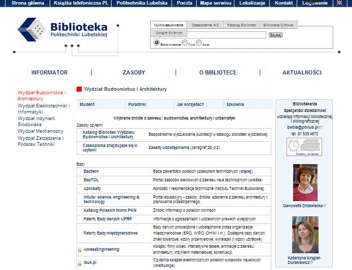402 E. Matczuk, K. Pełka-Smętek naukowej i bibliotecznej oraz nałożył na nie obowiązek dokumentowania dorobku naukowego pracowników Politechniki Lubelskiej.