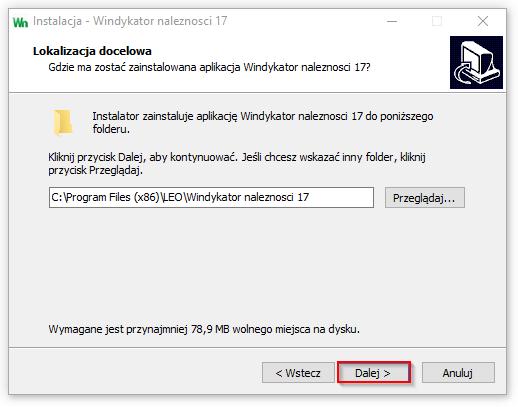 W oknie kreatora pojawi się możliwość wybrania folderu w którym ma zostać zainstalowany program.