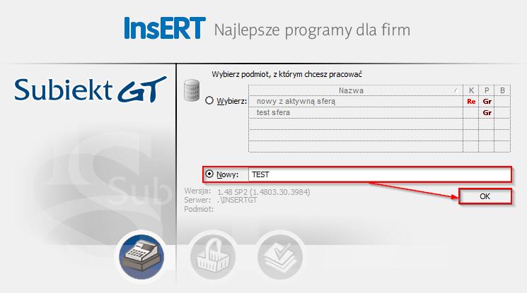 2.1 Tworzenie nowego podmiotu testowego W oknie z danymi